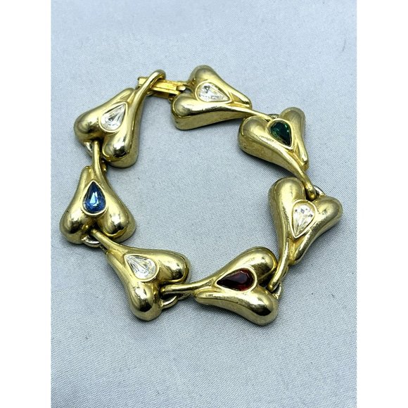Vintage Gold Tone Rhinestone Heart Bracelet